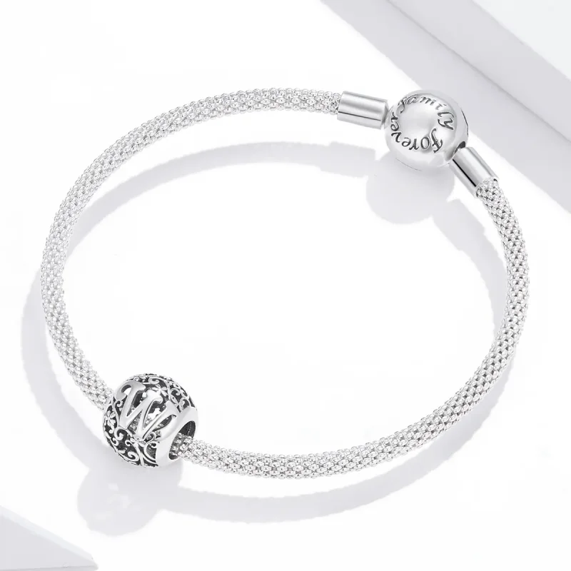 (kép) PANDORA típusú áttört mintás virág betű w charm - SCC1444-W - Megtekintés 3