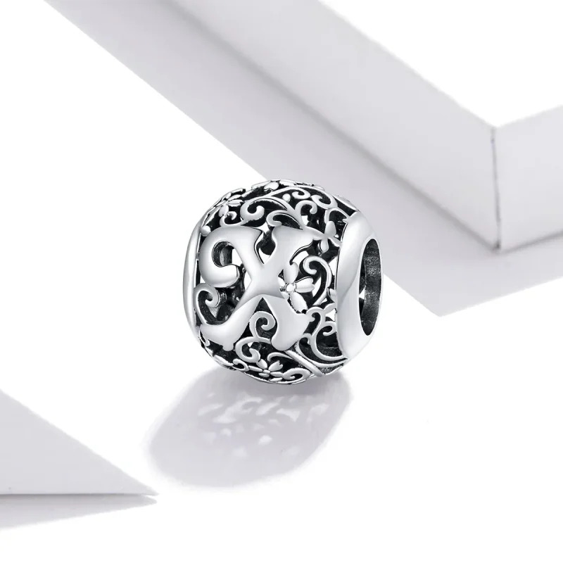 (kép) PANDORA típusú áttört mintás virág betű x charm - SCC1444-X - Megtekintés 2