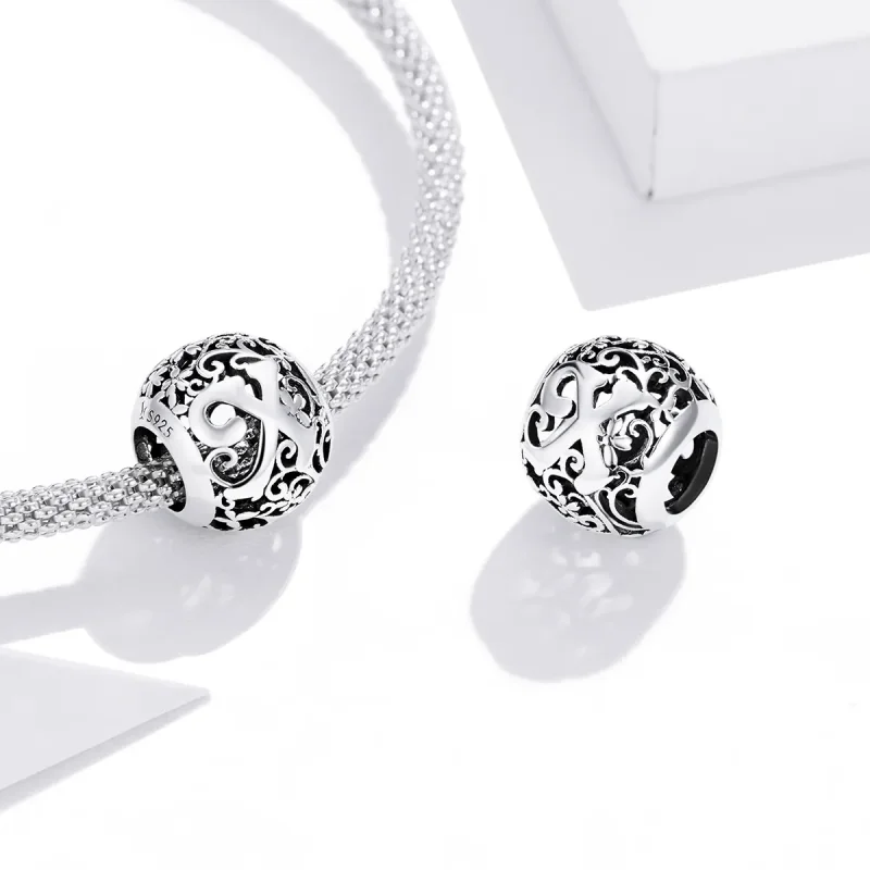 (kép) PANDORA típusú áttört mintás virág betű x charm - SCC1444-X - Megtekintés 4