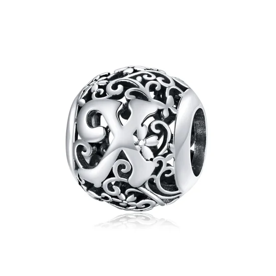 (kép) PANDORA típusú áttört mintás virág betű x charm - SCC1444-X