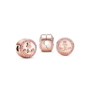 (kép) PANDORA Csillogó rózsaszín horgony Klip Charm - 789019C01