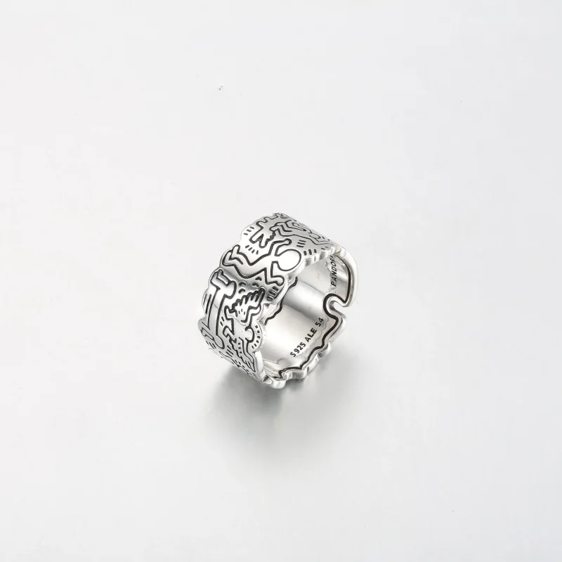 (kép) Keith Haring™ x Pandora Line Art Love & People Wide Ring - 192222C01 - Megtekintés 2