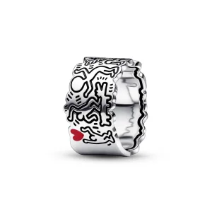 (kép) Keith Haring™ x Pandora Line Art Love & People Wide Ring - 192222C01