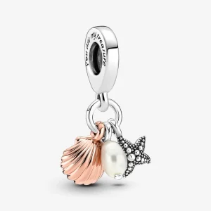 (kép) Pandora Édesvízi tenyésztett gyöngy, tengeri csillag és kagyló tripla függő charm - 781690C01