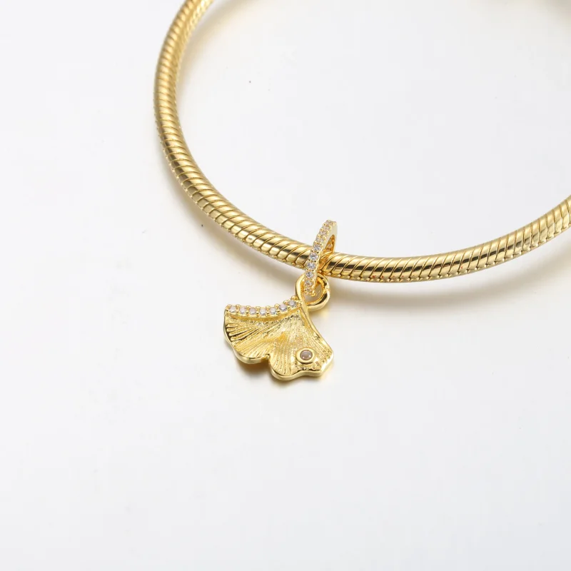 (kép) Pandora Ginkgo 14k gold-plated dangle with clear cubic zirconia - 762428C01 - Megtekintés 4