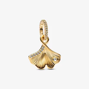 (kép) Pandora Ginkgo 14k gold-plated dangle with clear cubic zirconia - 762428C01