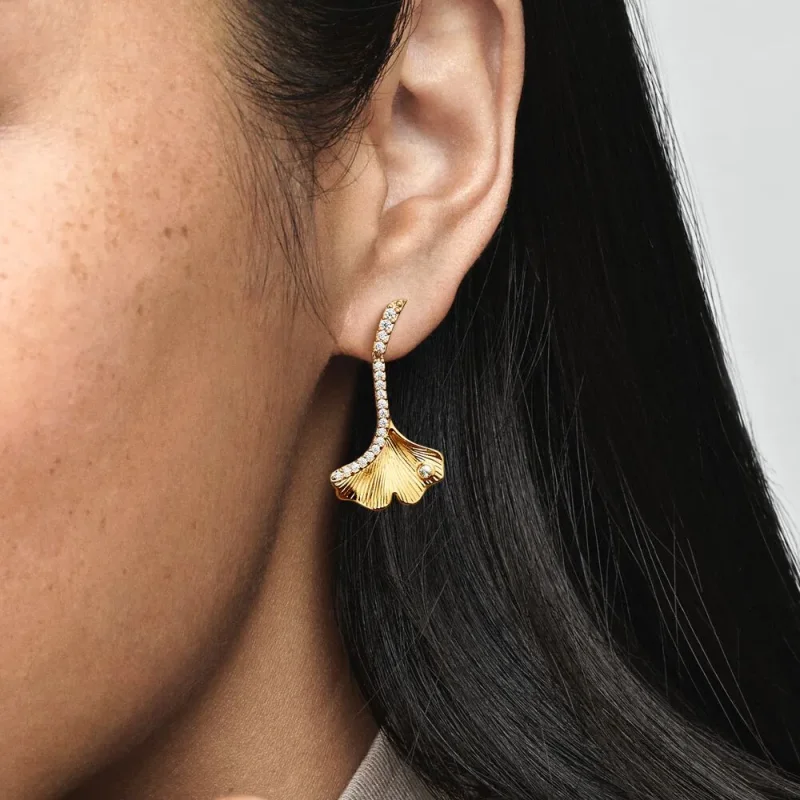 (kép) Pandora Ginkgo 14k gold-plated drop earrings - 262440C01 - Megtekintés 6
