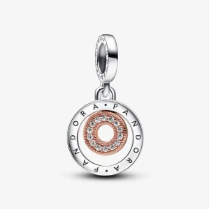 Pandora Moments kéttónusú logó karika függő charm - 782287C01 (kép) Pandora Moments kéttónusú logó karika függő charm - 782287C01