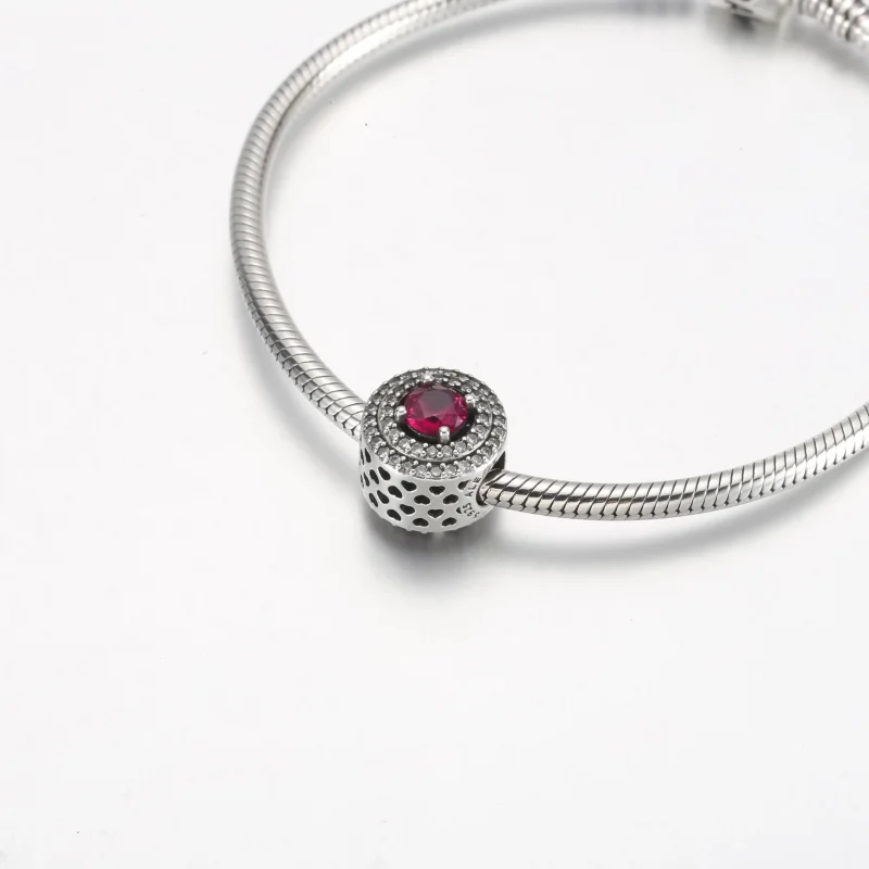 (kép) Pandora Piros Csillogó Kerek Báj Sterling Ezüst Charm - 792418c01 - Megtekintés 5