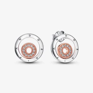 Pandora Signature kéttónusú logós gombfülbevaló - 282314C01 (kép) Pandora Signature kéttónusú logós gombfülbevaló - 282314C01