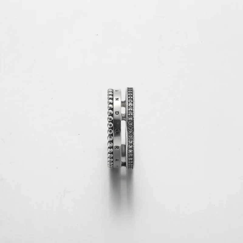 (kép) Pandora Signature logó pavé és gyöngyök gyűrű - 192312C01 - Megtekintés 4