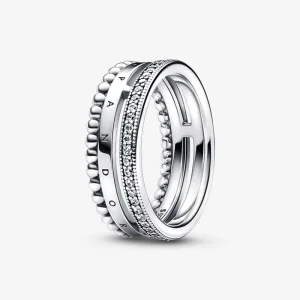 (kép) Pandora Signature logó pavé és gyöngyök gyűrű - 192312C01