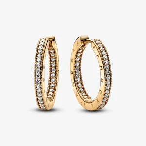 (kép) Pandora Signature Logó és pavé karika-fülbevaló - 262738C01