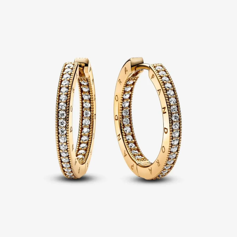 (kép) Pandora Signature Logó és pavé karika-fülbevaló - 262738C01