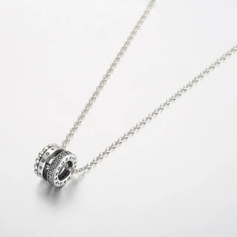 (kép) Pandora Signature logós pavé és gyöngyök medál és nyaklánc - 392311C01 - Megtekintés 2