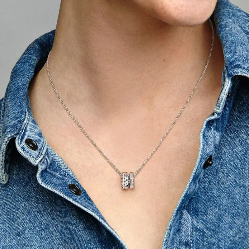 (kép) Pandora Signature logós pavé és gyöngyök medál és nyaklánc - 392311C01 - Megtekintés 5