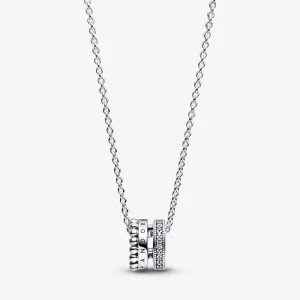 (kép) Pandora Signature logós pavé és gyöngyök medál és nyaklánc - 392311C01