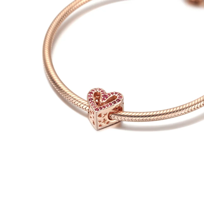 (kép) PANDORA csillogó rubinvörös rózsaszín szabadkézi szív Charm - 788692C02 - Megtekintés 5