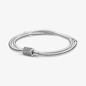 (kép) PANDORA Moments duplán feltekerhető hengerzáras kígyólánc karkötő - 599544C01-D