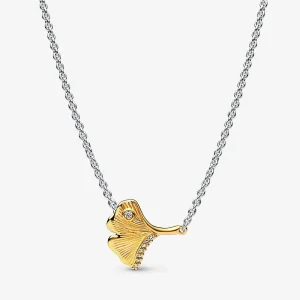 (kép) PANDORA Ginkgo sterling ezüst és 14 karátos arany bevonattal ellátott nyaklánc átlátszó kubikus cirkóniával - 362443C01