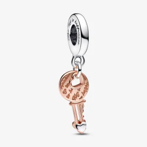 (kép) PANDORA Két színű kulcs és Csúszó Szív Dangle Charm - 782510C00