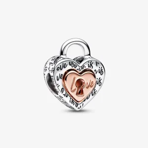 (kép) PANDORA Két színű lakatos széthúzható szív charm - 782505C00
