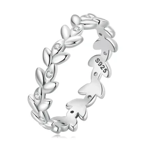 Pandora stílusú levél gyűrű - BSR306 (kép) Pandora stílusú levél gyűrű - BSR306