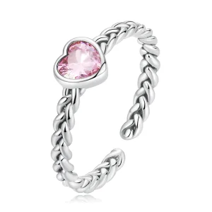 Pandora stílusú rózsaszín szív gyűrű - SCR865 (kép) Pandora stílusú rózsaszín szív gyűrű - SCR865