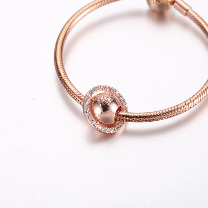 (kép) Pandora Szaturnusz bolygó 14k rózsaarany bevonatú charm tiszta cirkónia kövekkel - Megtekintés 6