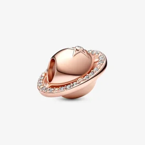 (kép) Pandora Szaturnusz bolygó 14k rózsaarany bevonatú charm tiszta cirkónia kövekkel - 782438C01