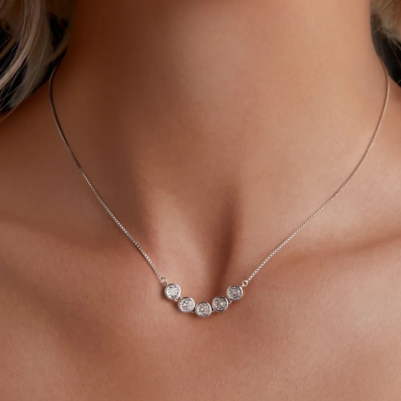 (kép) Pandora stílusú 0,3 karátos Moissanite nyaklánc (Egy tanúsítvány) - MSN022 - Megtekintés 5