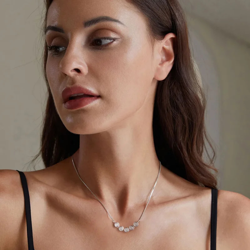(kép) Pandora stílusú 0,3 karátos Moissanite nyaklánc (Egy tanúsítvány) - MSN022 - Megtekintés 6