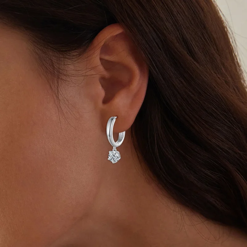 (kép) Pandora stílusú 0,5 karátos moissanite fülbevalók (két tanúsítvánnyal) - MSE040 - Megtekintés 5
