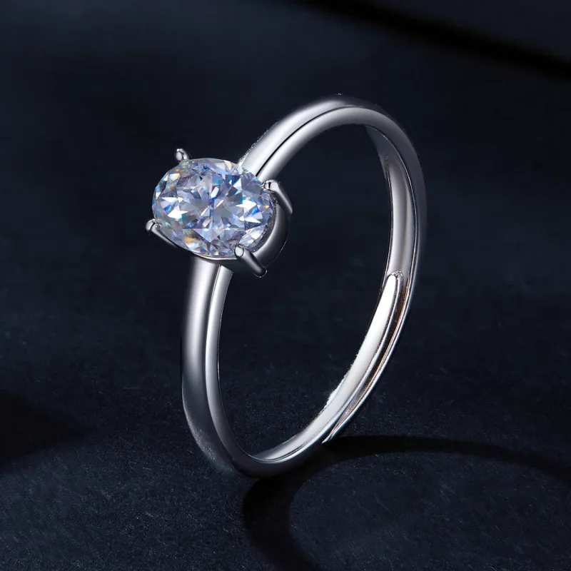 (kép) Pandora stílusú 1 karát tojás alakú Moissanite gyűrű (egy tanúsítvánnyal) - MSR0 - Megtekintés 2