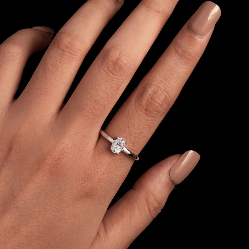 (kép) Pandora stílusú 1 karát tojás alakú Moissanite gyűrű (egy tanúsítvánnyal) - MSR0 - Megtekintés 4