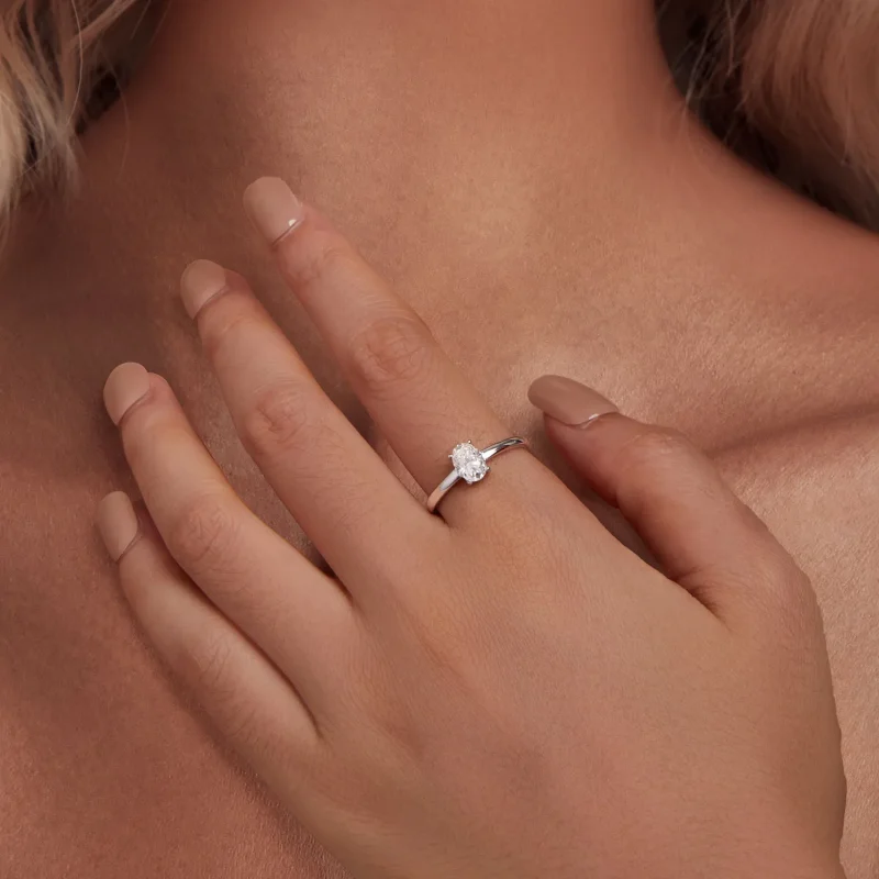 (kép) Pandora stílusú 1 karát tojás alakú Moissanite gyűrű (egy tanúsítvánnyal) - MSR0 - Megtekintés 5