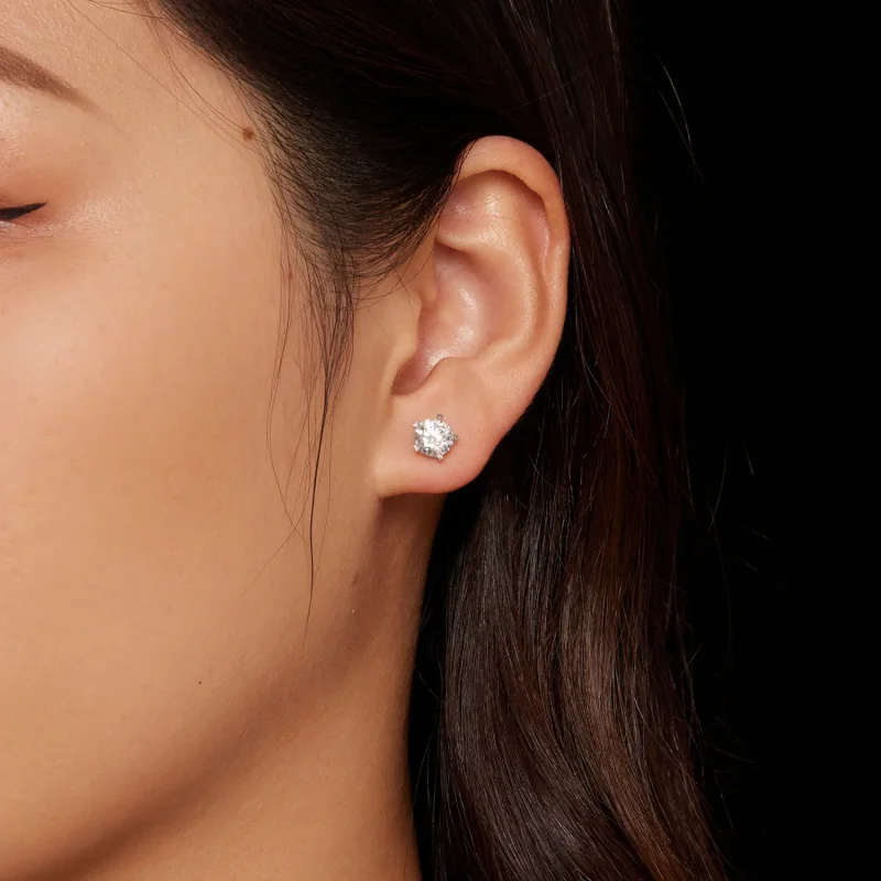 (kép) Pandora stílusú 1 karátos moissanite fülbevalók - MSE024-L - Megtekintés 2