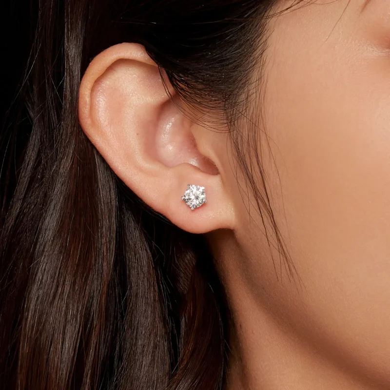 (kép) Pandora stílusú 1 karátos moissanite fülbevalók - MSE024-L - Megtekintés 4