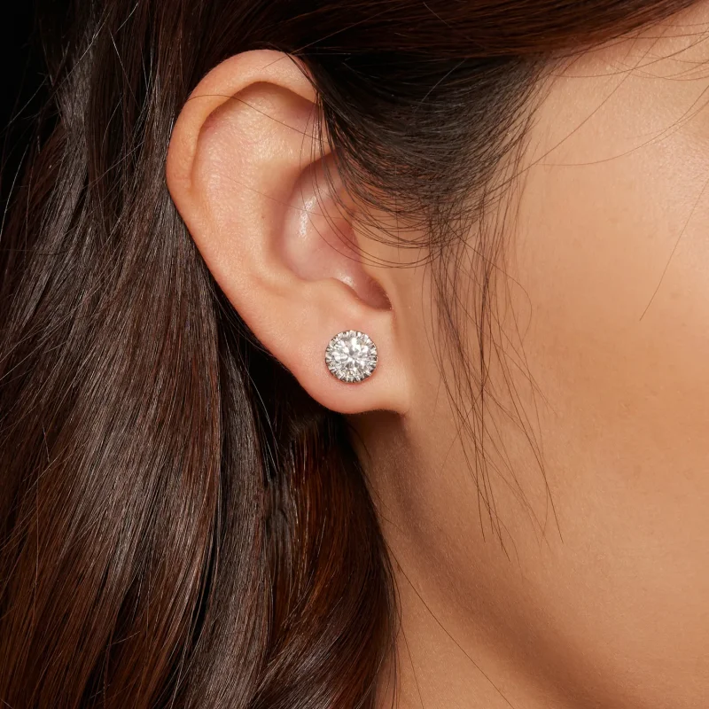 (kép) Pandora stílusú 1 karátos Moissanite fülbevalók - MSE027 - Megtekintés 6