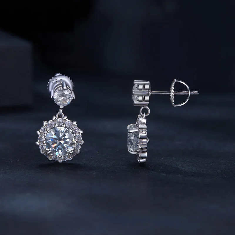 (kép) Pandora stílusú 1 karátos Moissanite gyöngyfülbevalók - MSE028 - Megtekintés 3