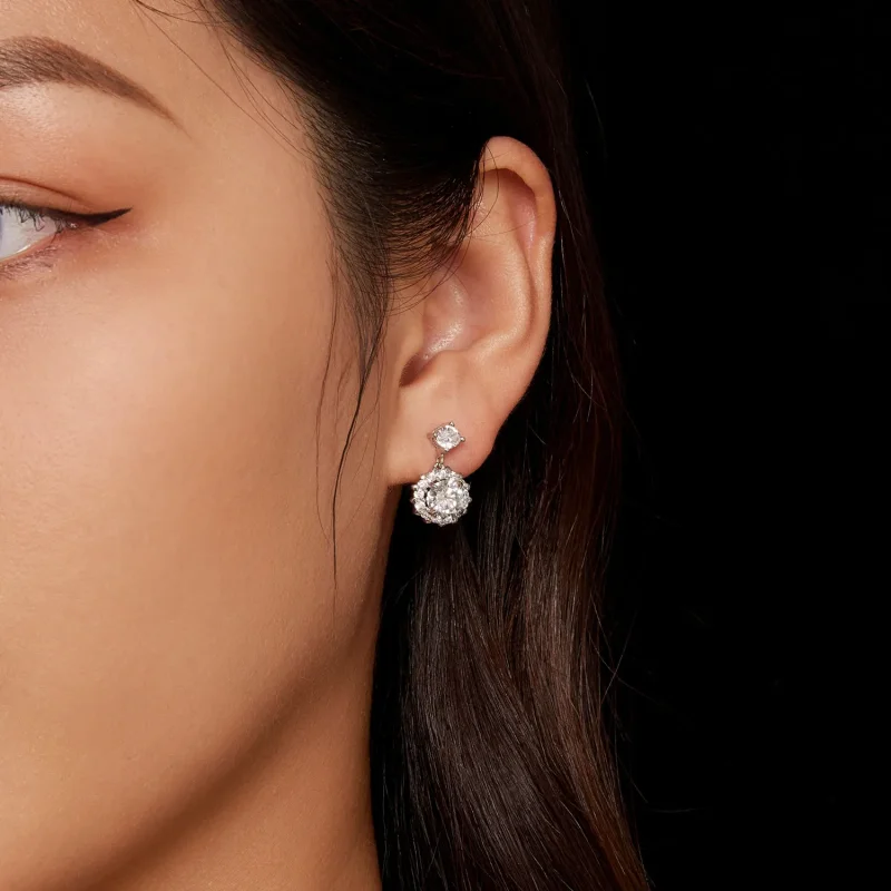 (kép) Pandora stílusú 1 karátos Moissanite gyöngyfülbevalók - MSE028 - Megtekintés 7