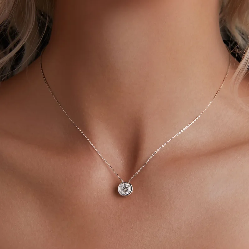 (kép) Pandora stílusú 1 karátos Moissanite nyaklánc (Egy tanúsítvány) - MSN021 - Megtekintés 5