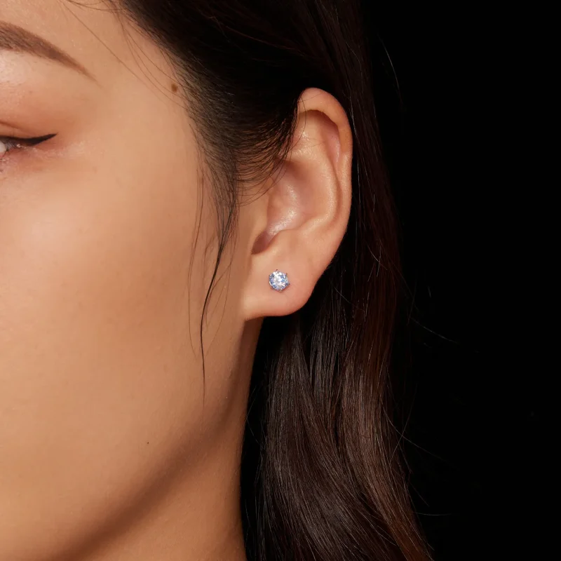 (kép) Pandora stílusú akvamarin moissanite gyöngy fülbevalók - MSE025-SLB - Megtekintés 2
