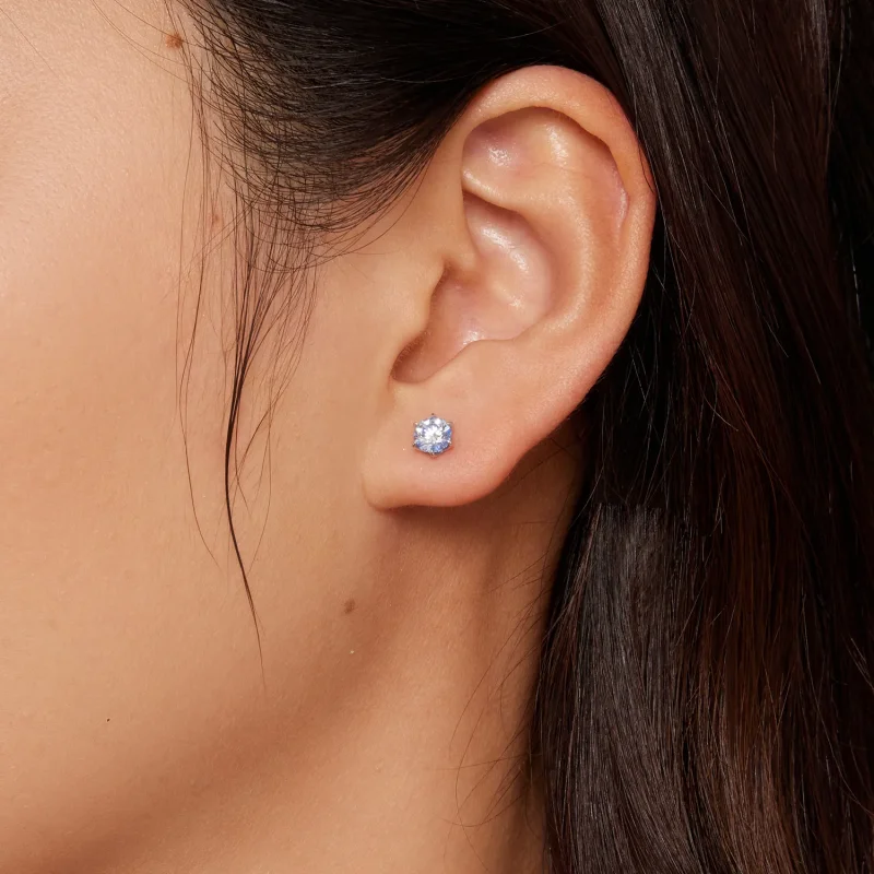 (kép) Pandora stílusú akvamarin moissanite gyöngy fülbevalók - MSE025-SLB - Megtekintés 3