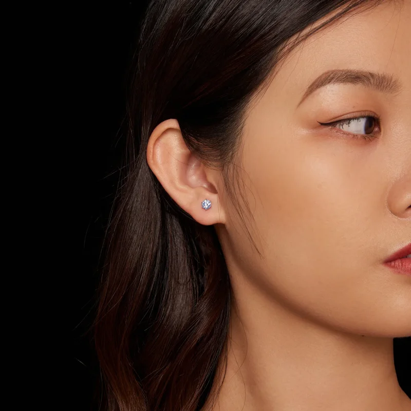 (kép) Pandora stílusú akvamarin moissanite gyöngy fülbevalók - MSE025-SLB - Megtekintés 4