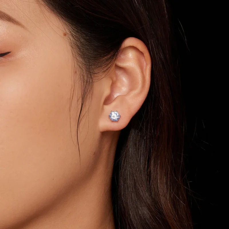(kép) Pandora stílusú akvamarin moissanite tű fülbevalók - MSE025-LLB - Megtekintés 3