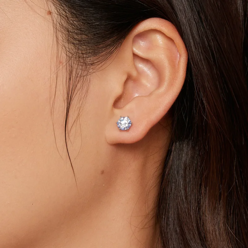 (kép) Pandora stílusú akvamarin moissanite tű fülbevalók - MSE025-LLB - Megtekintés 4