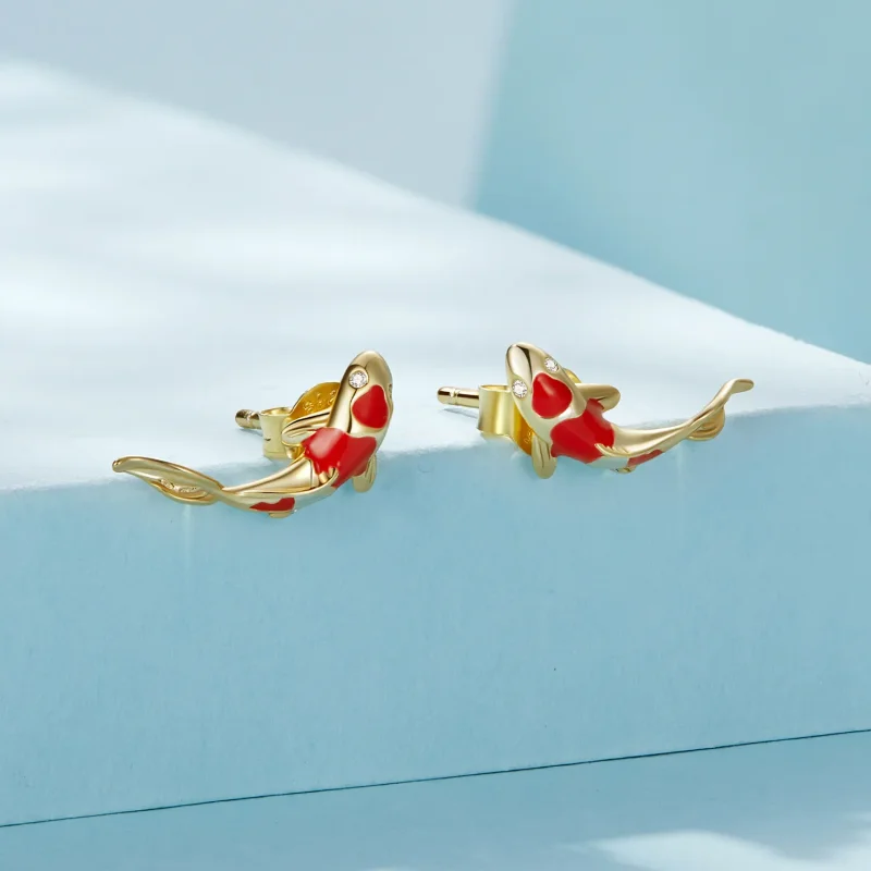 (kép) Pandora stílusú Arany Koi-Silver Studs Fülbevalók - SCE812-B - Megtekintés 2