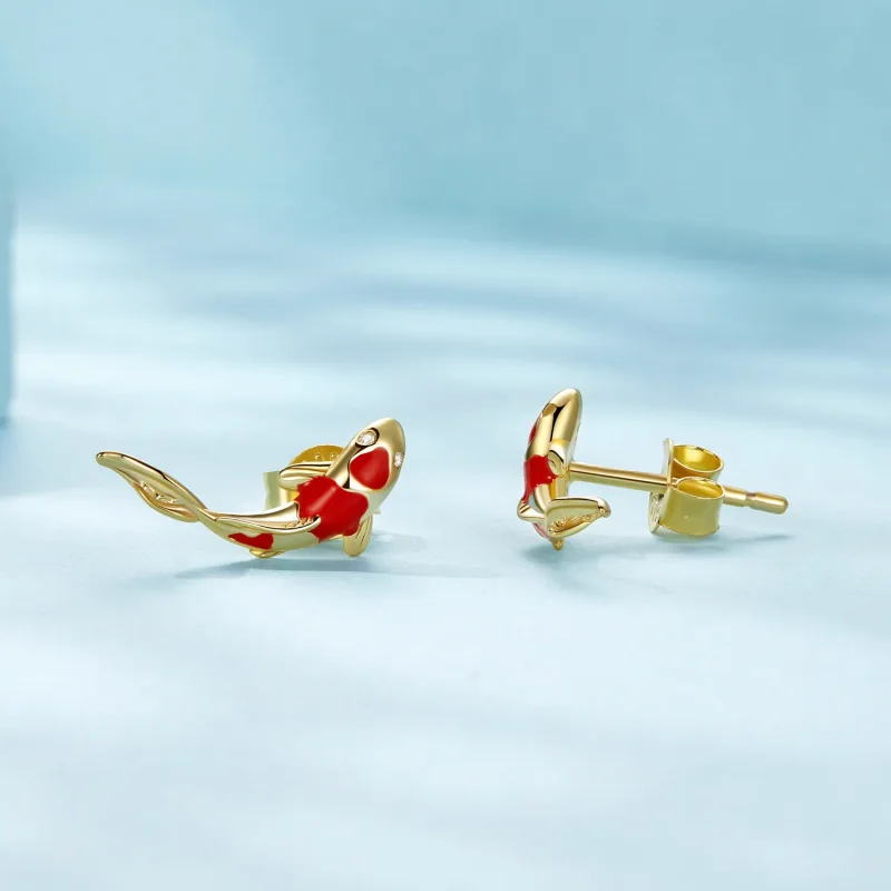 (kép) Pandora stílusú Arany Koi-Silver Studs Fülbevalók - SCE812-B - Megtekintés 3