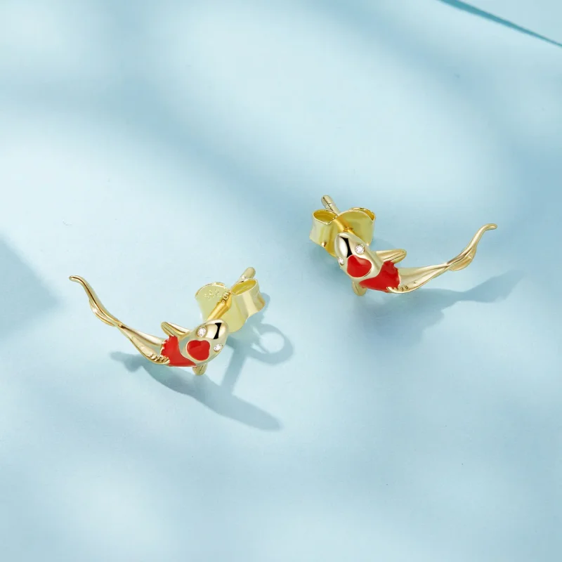 (kép) Pandora stílusú Arany Koi-Silver Studs Fülbevalók - SCE812-B - Megtekintés 4